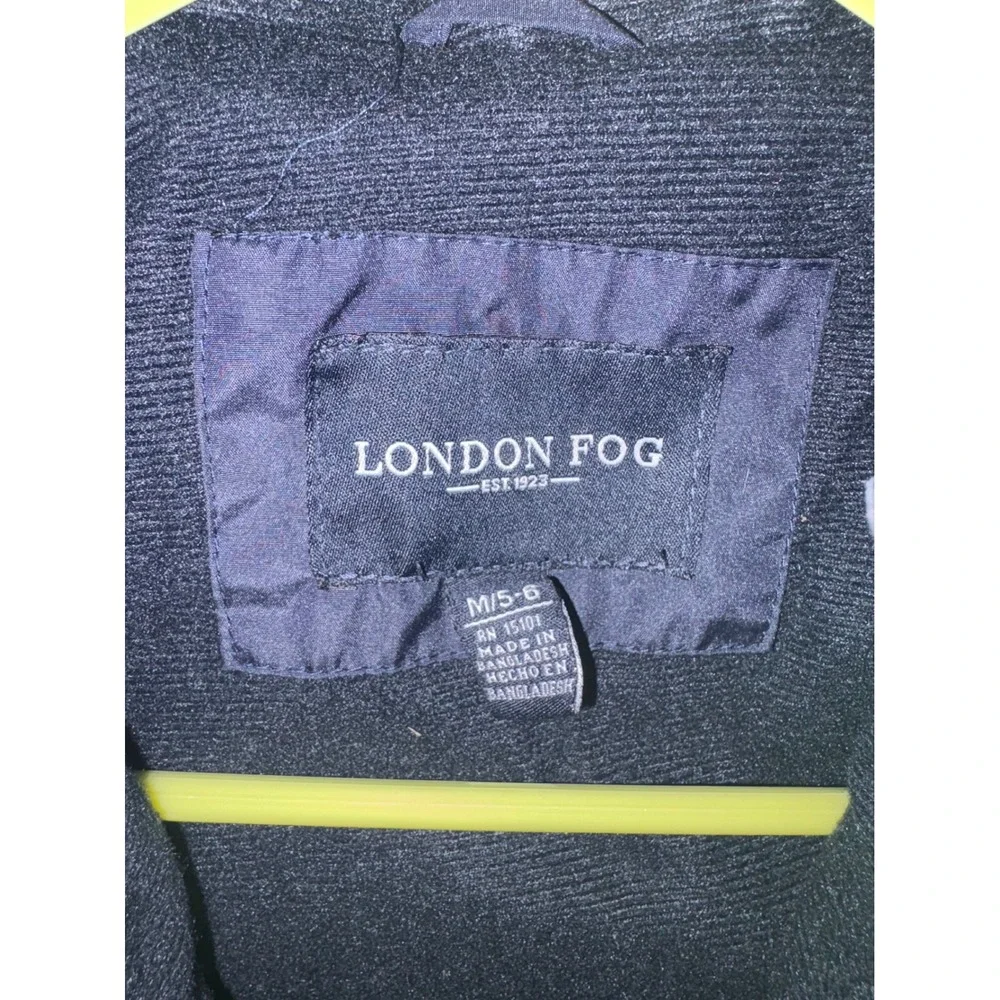 London Fog Boys Navy Blue Neon Green Hooded Windbreaker Jacket Size M 5-6